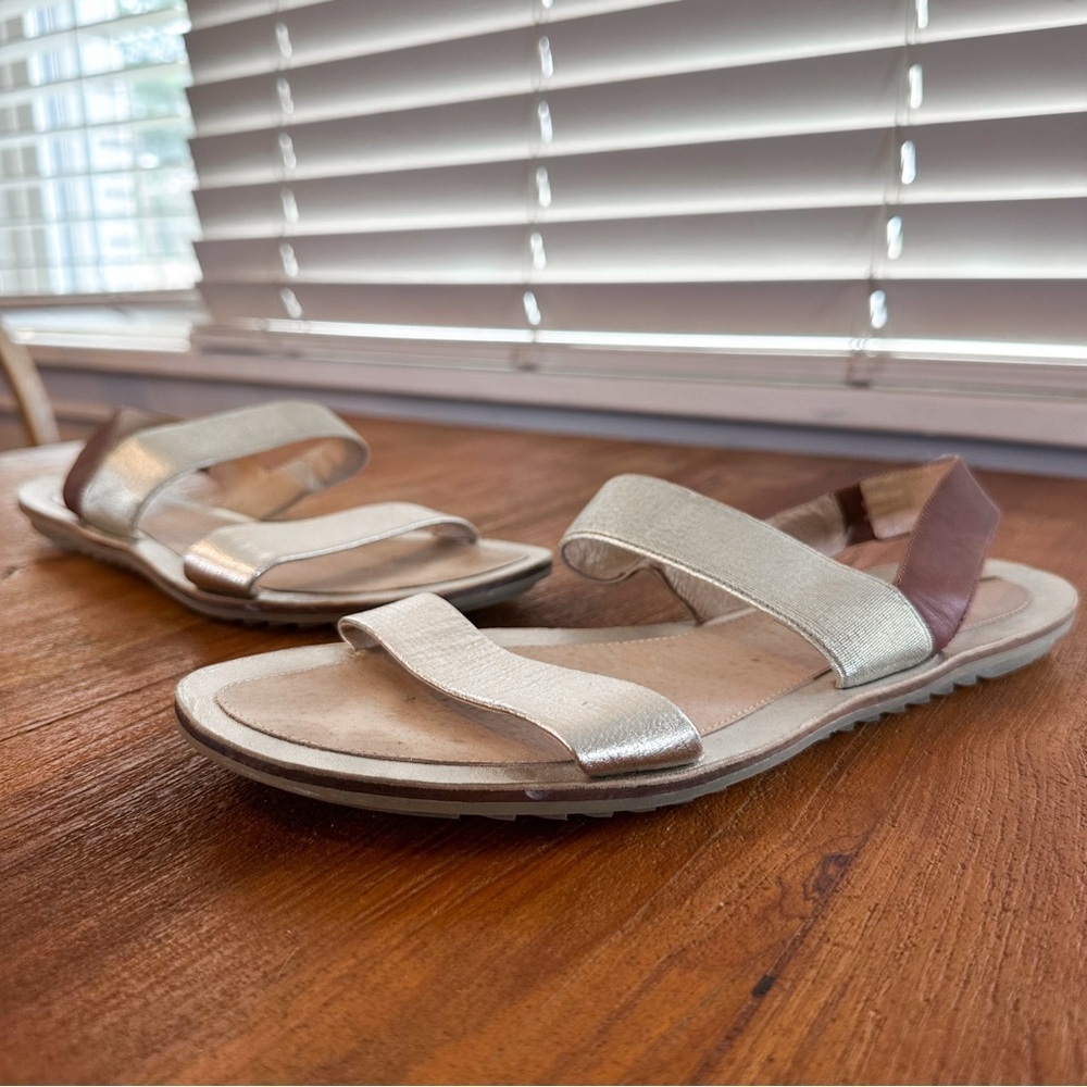 Eileen Fisher Fete Flat Sandal in Italian Metallic Leather